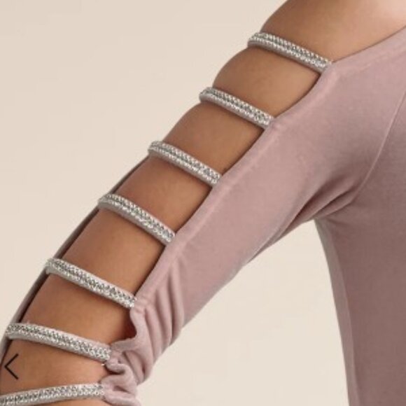 Rhinestone Strapply Sleeve Velvet Ruching Dress NWT - Picture 2 of 8